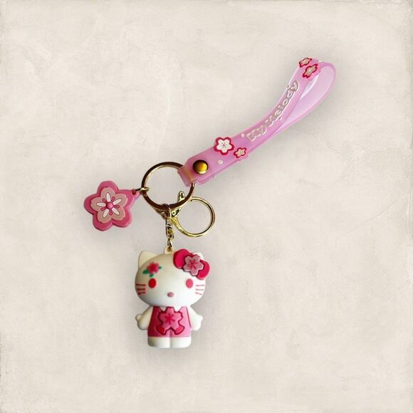 Sanrio Hello Kitty White & Pink Keychain Bag Accessory Wristlet - Picture 1 of 2
